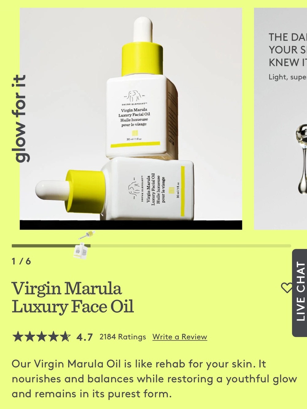 Drunk Elephant Virgin Marula Luxury Face Oil — Yellow Accent